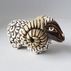 Artesania Rinconada Hand Carved Pottery Ram Sheep Figurine made in Uruguay Vtg